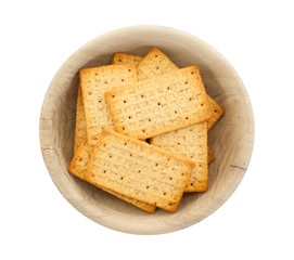 Simple crackers in a wooden bowl