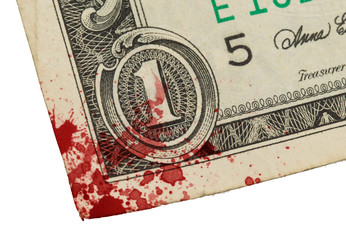 US one Dollar bill, close up, blood