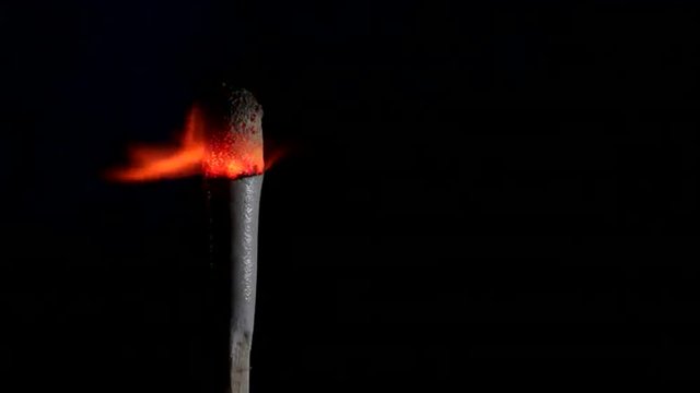 Big Tourist Match burning.  Macro shot on black background.