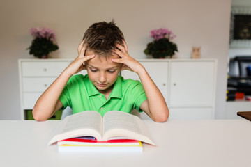 Young boy reading book