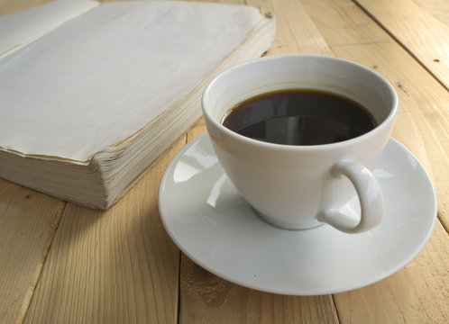 cup of coffee morning with book
