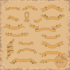 Set of the hand drawn ribbons on grunge background