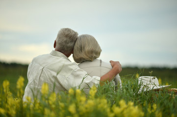 Naklejka na ściany i meble senior couple in summer field