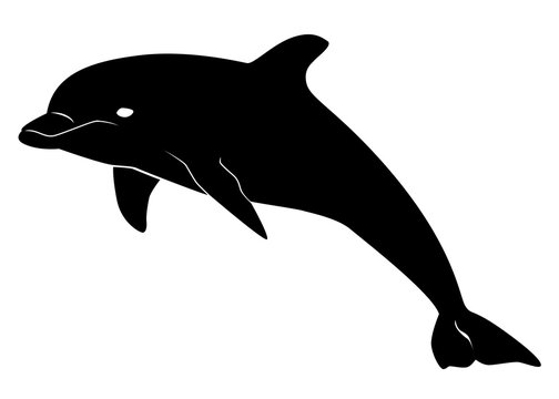 recommend clip art: Motif noir représentant un dauphin sur fond blanc
