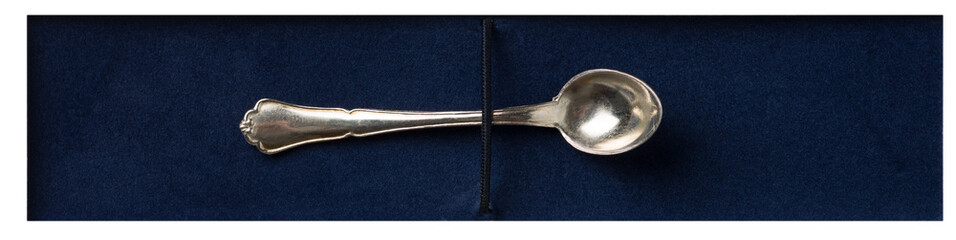 Silver spoon on blue velvet