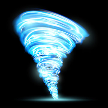 Abstract glowing tornado. Rotating twister. Isolated on a black