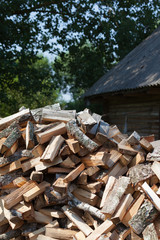 Pile of firewood in the country