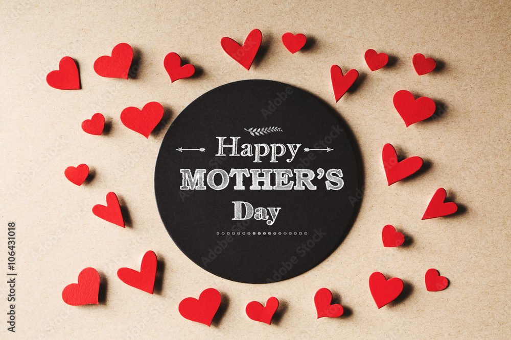 Wall mural happy mothers day message with small hearts - Wall murals