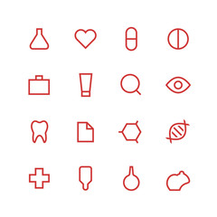 Medical and laboratory icon set - vector minimalist. Different symbols on the white background.