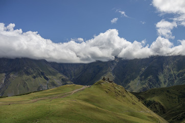 Fototapeta premium Tsminda Sameba / Holy Trinity Church near the Kazbegi-Gergeti village, Georgia.