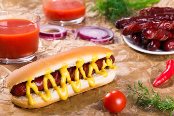 Barbecue Grilled Hot Dog in plain bun