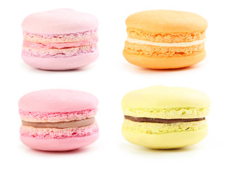 Tasty macarons isolated on a white, collage