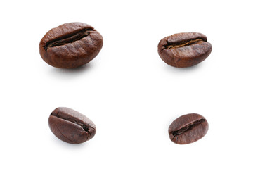 Collage of Roasted coffee bean isolated on a white
