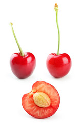 Ripe cherries isolated on a white, collage
