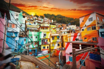 Fotobehang Copacabana, Rio de Janeiro, Brazilië Rio de Janeiro centrum en favela