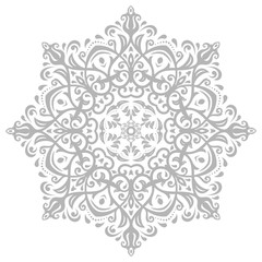 Oriental vector light gray round pattern with arabesques and floral elements. Traditional classic ornament
