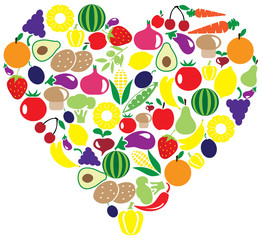 Fototapeta premium Vegetable and fruits heart
