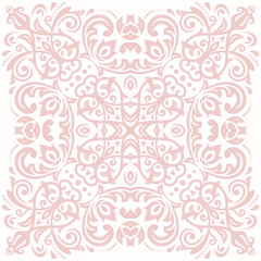 Oriental vector pattern with arabesques and floral elements. Traditional classic light pink ornament