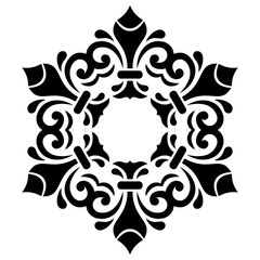 Oriental vector pattern with arabesques and floral elements. Traditional classic black and white round ornament