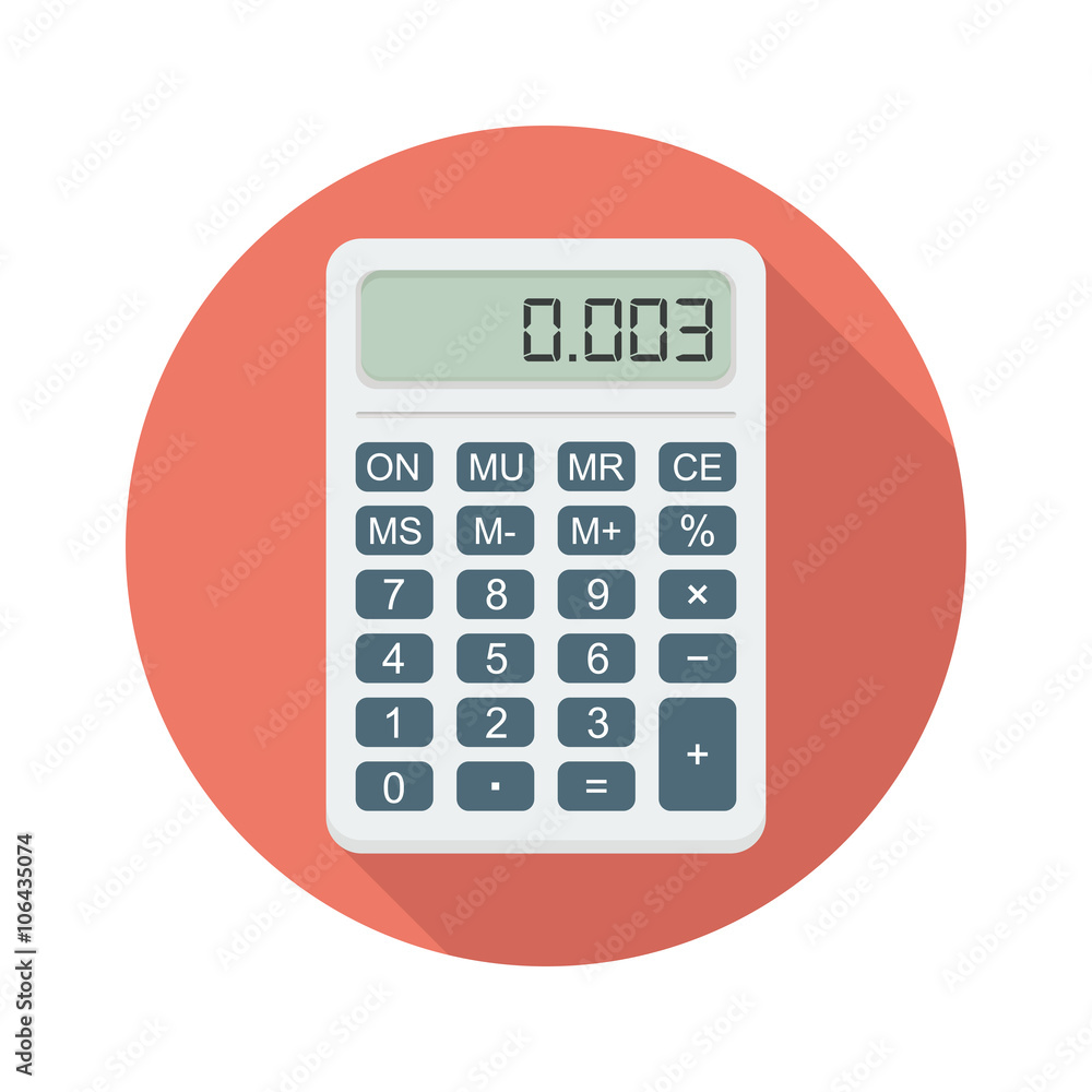 Poster calculator light in color with a shadow in the red circle. flat illustration.