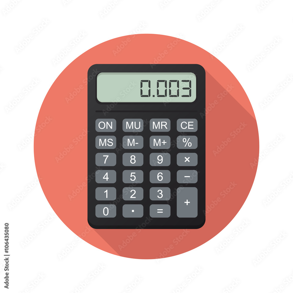 Poster calculator dark in color with a shadow in the red circle. flat illustration.