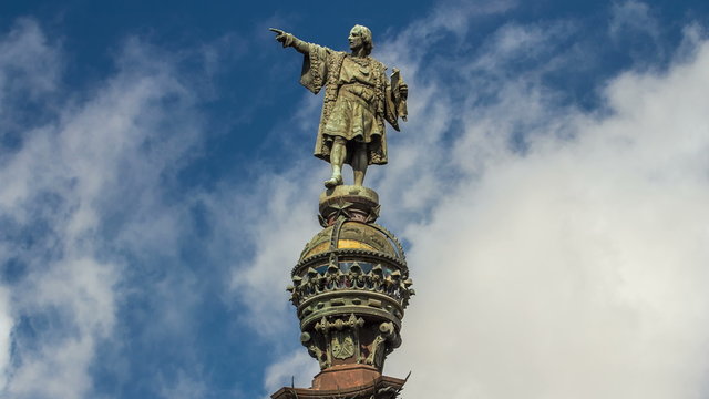 Top of the Columbus Monument timelapse hyperlapse Mirador de Colom in Barcelona, Catalonia, Spain. 