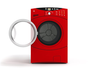 Isolated washing machine with opened door on a white background