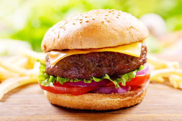 hamburger with vegetables and cheese