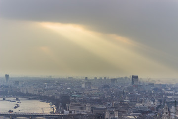 Aerial view of London with light