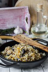 fried rice with cabbage and mushrooms