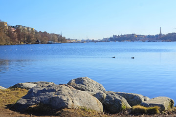 Fototapeta na wymiar Landscape with the image of sea infront of Stockholm Old City