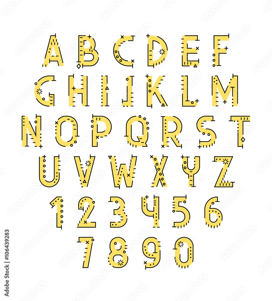 Fototapete font in line flat style. conceptual alphabet. flat font. geometric letters. font of sign. set of let