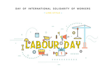 Obraz na płótnie Canvas Labour day desing concept in line flat style. Celebration labor. Labour day greetings. Day of international solidarity of workers. 1st May. Concept for business in flat style