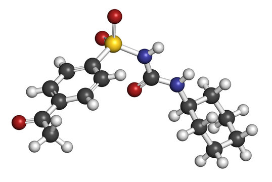 Acetohexamide diabetes drug molecule. 3D rendering. 