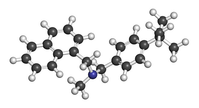 Butenafine antifungal drug molecule. 3D rendering. 