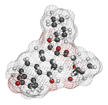 Ciclesonide glucocorticoid drug molecule. 3D rendering. 