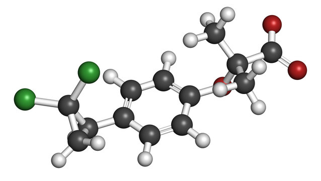Ciprofibrate hyperlipidemia drug molecule (fibrate class). 