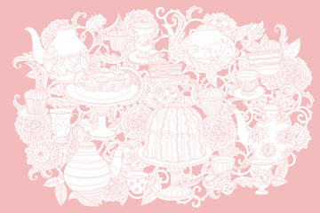 Vector Pastel Floral tea time