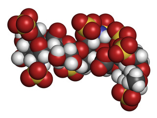 Fondaparinux anticoagulant drug molecule. 3D rendering. 