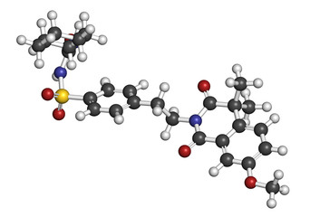 Gliquidone diabetes drug molecule. 3D rendering. 