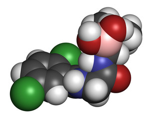 Ixazomib multiple myeloma drug molecule. 3D rendering. 