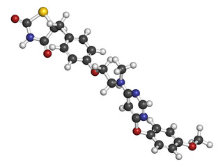 Lobeglitazone diabetes drug molecule. 3D rendering.