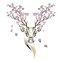 Ethnic colored head of deer with branches on the horns. totem / tattoo design. Use for print, posters, t-shirts. Vector illustration - 106442889