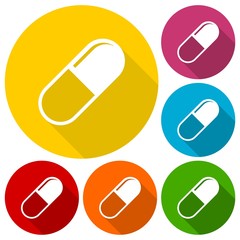Pills icons set with long shadow