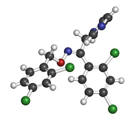 Oxiconazole antifungal drug molecule. 3D rendering.