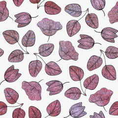 Seamless vegetable pattern with a shamrock and flower branch