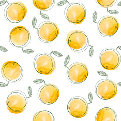 Seamless pattern with tangerines and oranges