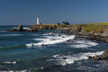 Pigeon Point Lighthouse. Perched on a cliff on the central California coast, 50 miles south of San Francisco, the 115-foot Pigeon Point Lighthouse has been guiding mariners since 1872.