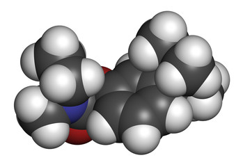 Rivastigmine dementia drug molecule. 3D rendering.