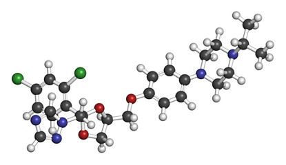 Terconazole antifungal drug molecule. 3D rendering. 